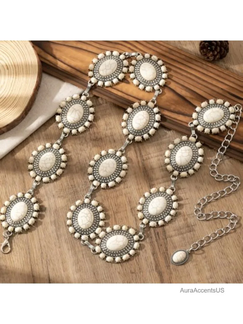 Western Turquoise Concho Chain Waist Belt for Dresses Jeans